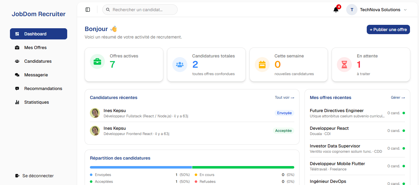 JobDom — Plateforme de recrutement — capture 1