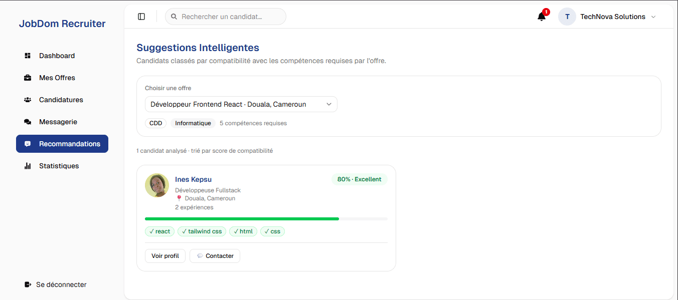 JobDom — Plateforme de recrutement — capture 2